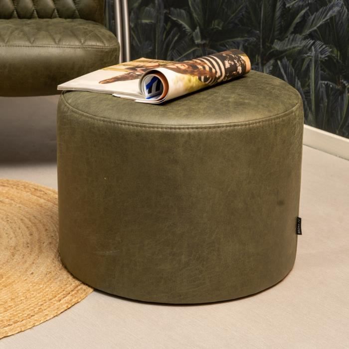 Pouf éco-cuir Kyla vert - Livin24 - Industriel - Loft - 50x50 cm - 1 personne - Cuir