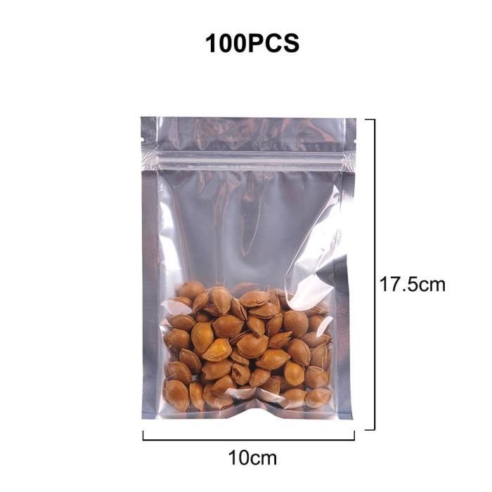 10x17.5 cm - Sachets alimentaires en aluminium transparent auto-scellants,  emballage refermable pour la cuiss
