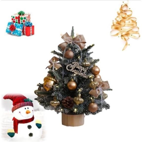 Mini Sapin De Noël 60 Cm Rouge Et Doré Avec LED – Petit Arbre Artificiel Illuminé Pour Table, Bureau Ou Cheminée Décoration Festive