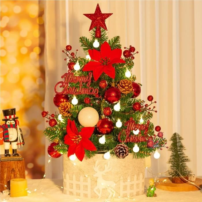 Mini Sapin De Noël Artificiel 40 Cm Avec LED – Pommes De Pin, Fruits Rouges – Déco Table, Salon, Chambre