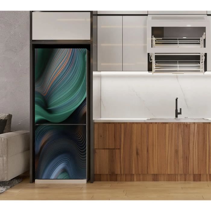 NEUF - Autocollant Vinyle Pour Réfrigérateur - Marbre Abstrait Bleu Et Doré - Décoratif Et Waterproof