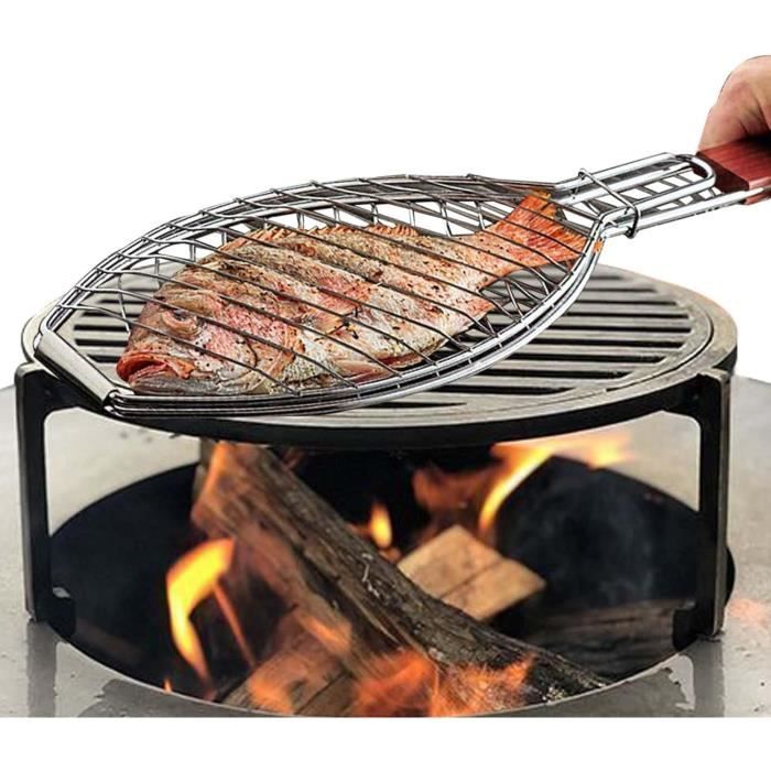 Grille à Poisson En Acier Inoxydable 18/8 - Double Grille Bombée Pour Poissons Entiers De Grande Taille - 60x19x14 Cm