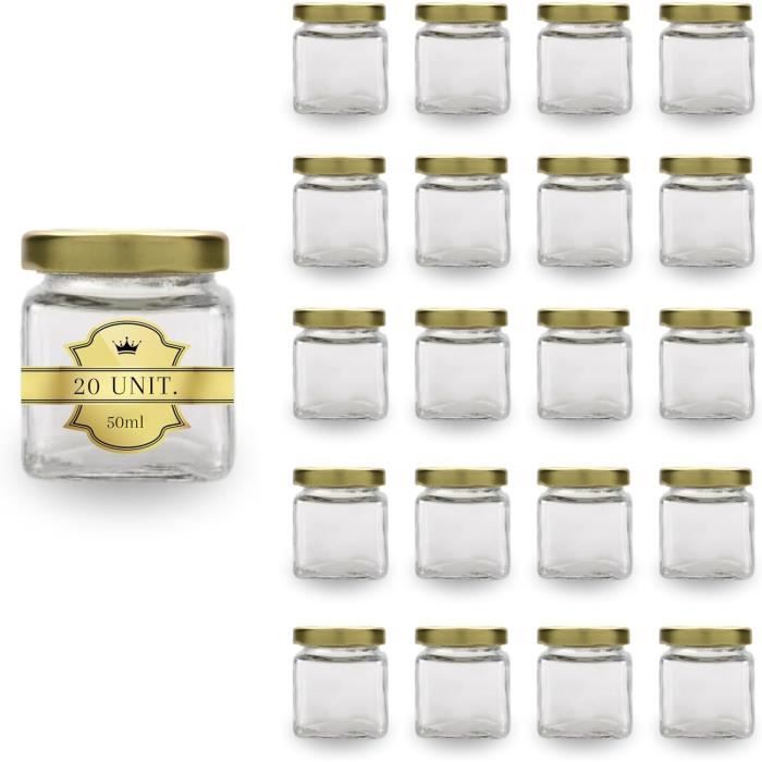 20x Pot en Verre Carré pour Épices 50ml avec Couvercle - Bocaux Rangement Cuisine - Épices Confiture