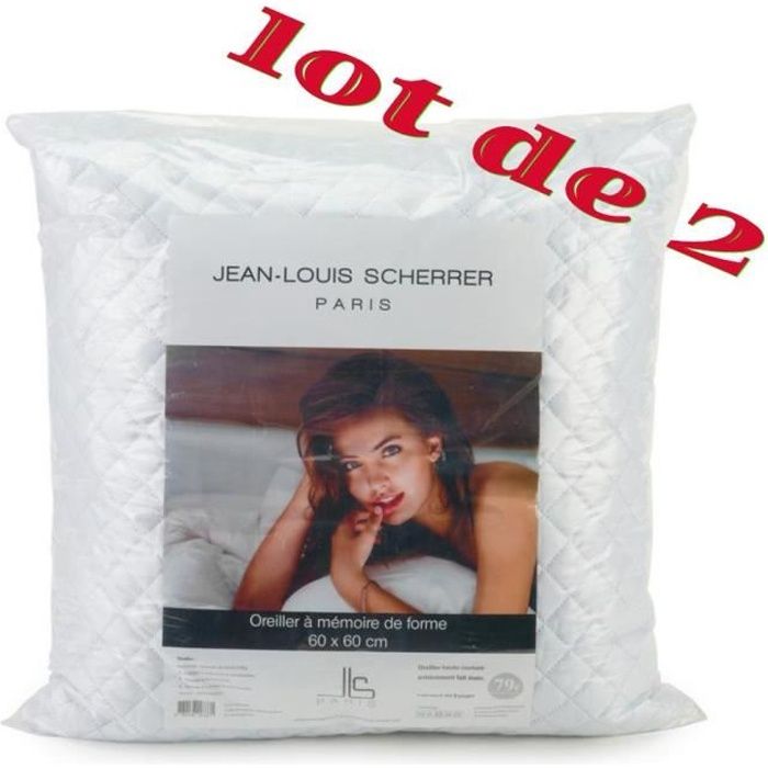 ABEIL Lot de 2 Oreillers à mémoire de forme matelassés- 60x60 cm - Blanc -  Cdiscount Maison