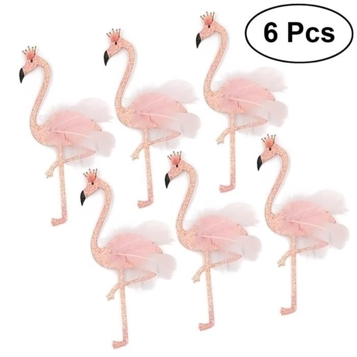 6 Pcs Hawaii Style Flamant Plume Inserer Carte Avec Cure Doi Cake
