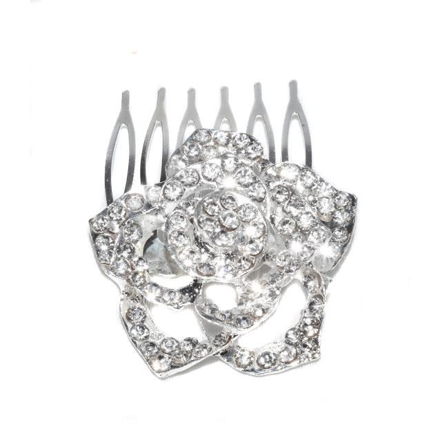 3 Barrettes à Cheveux En Strass - Modèle Fleur Vintage Argenté - Pour Mariage, Soirée, Cérémonie