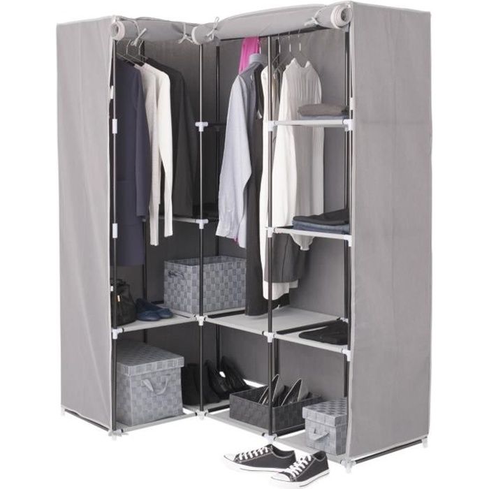 Armoire D Angle 1 Penderie 10 Etageres Autres Gris Achat Vente Penderie Souple Armoire D Angle 1 Penderie 10 Cdiscount