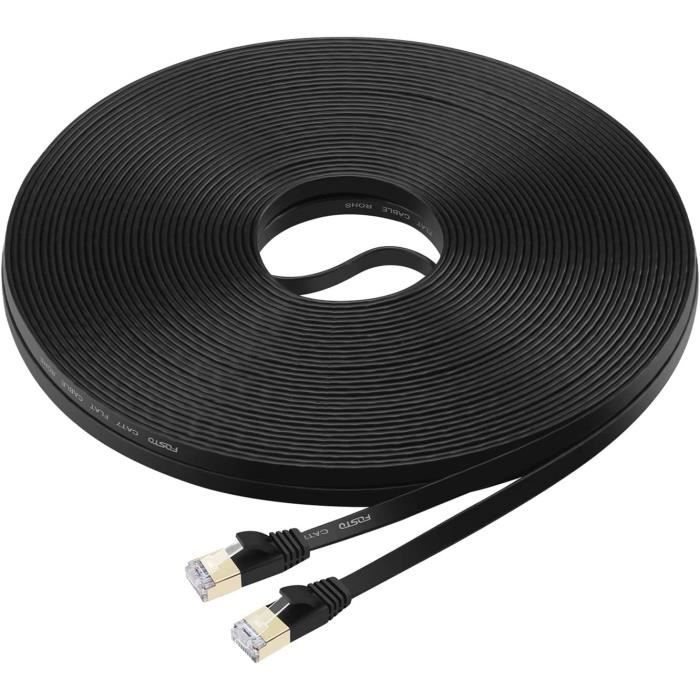 AJWFosto Câble Cat7 30 m Catégorie 7 plat RJ45 haute vitesse