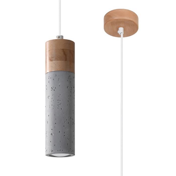 Plafonnier - Sollux Lighting - Zane Slim - Gris Béton - Bois Naturel - GU10