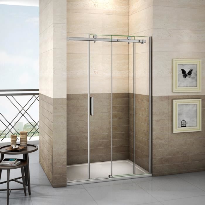AICA porte de douche coulissante 100x200cm porte de douche coulissante noir en 8mm verre anticalcaire