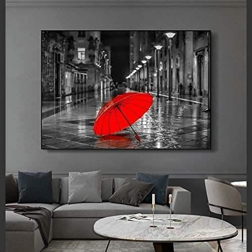 Tableaux Posters et Arts décoratifsAbstrait Rue Rouge Parapluie Art  Peinture Toile Tableau avec cadre 30x40cm[7274] - Cdiscount Maison