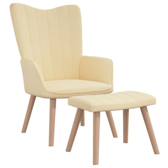 chaise relax-contemporain bonne qualité® - blanc crème velours - repose-pied inclus