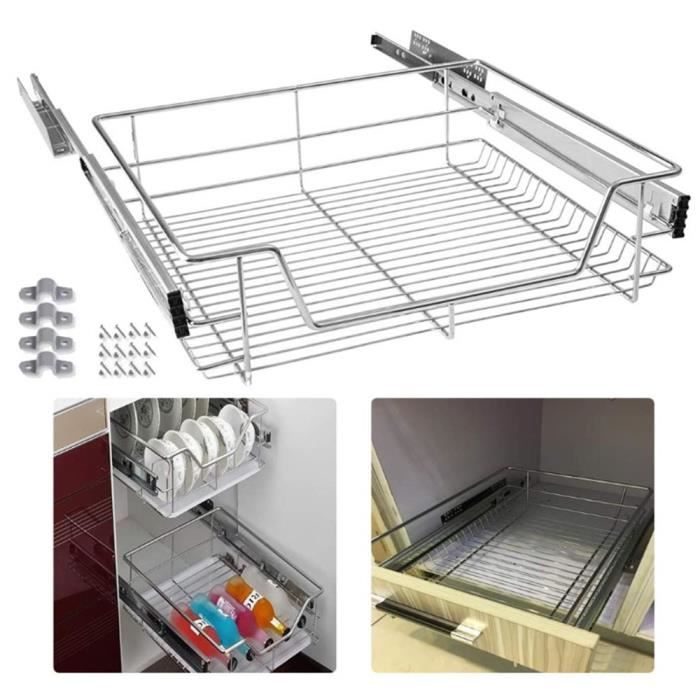Tiroir coulissant extensible en métal pour armoire - Jaune clair taille L