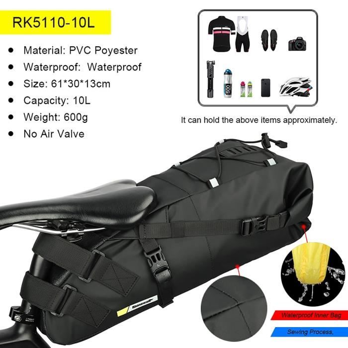 Sacoche De Selle étanche 10 L – Tissu 900D, Capacité Réglable 3-10 L, Logo Réfléchissant, Feu Arrière