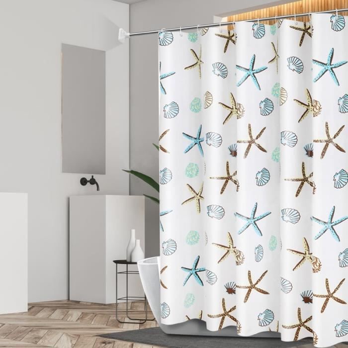 Accessoires salle de bain,Lot de rideaux de douche imperméables avec 12  crochets imprimés étoiles de mer, rideau - Type W150xH240cm