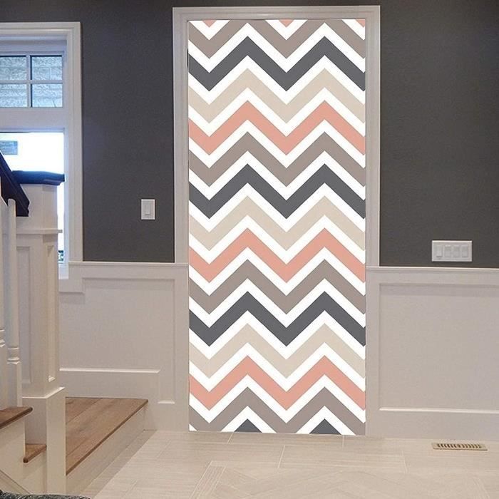 Autocollant Porte Capiton Rouge - Sticker Décoratif Trompe-l'œil 204x93 Cm - Déco Murale Facile à Poser - Made In France