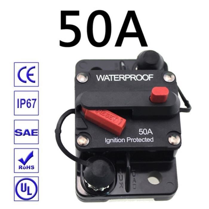 Disjoncteur Réarmable 50A Pour Voiture, Bateau - Tension 12-24V, étanche, Remplace Les Fusibles AGU