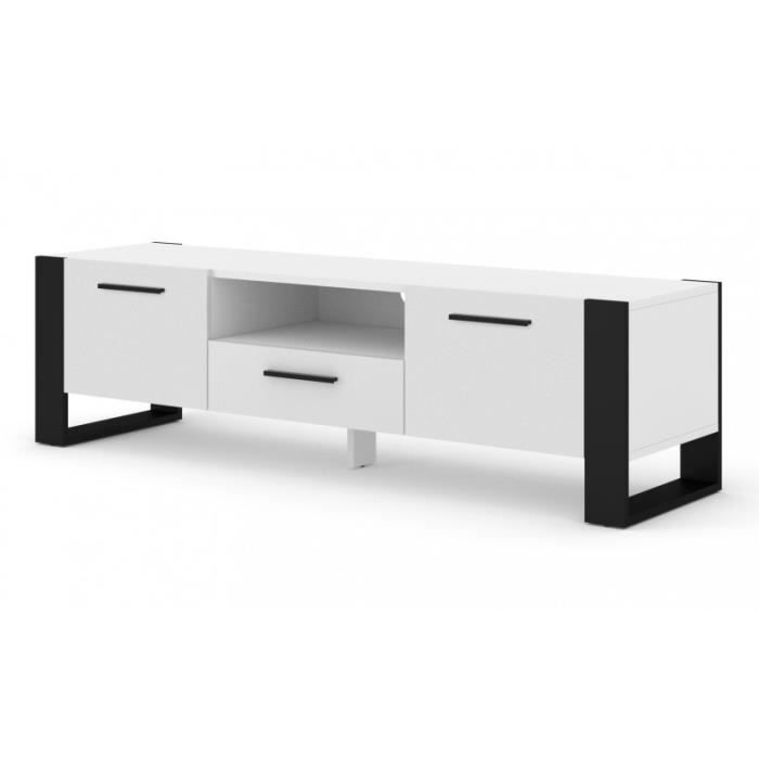 Meuble TV - BB LOISIR - Nuka 160 cm - Blanc mat - Hi-fi sideboard - Pieds noirs