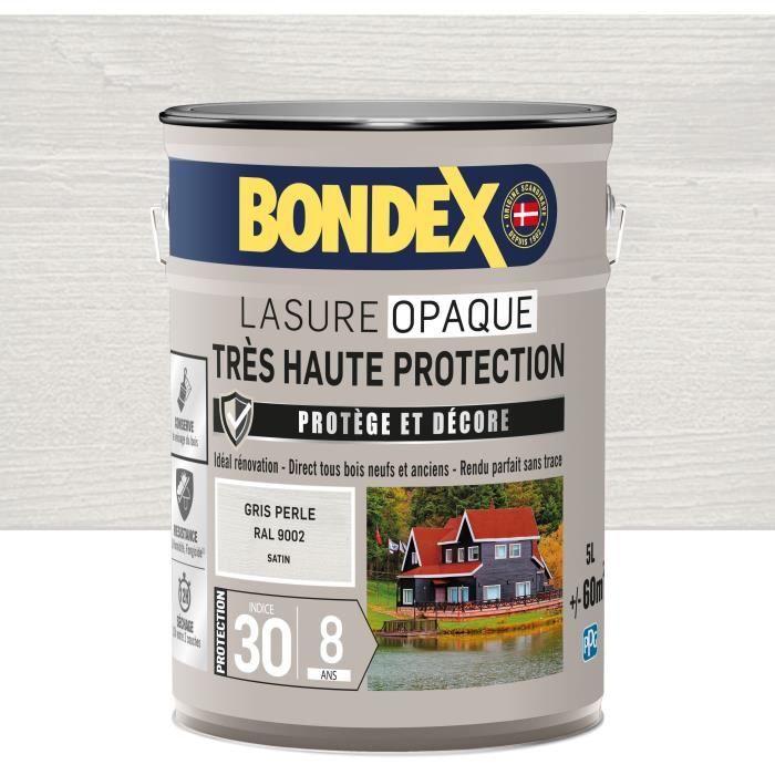 Lasure opaque Très haute protection - Gris perle RAL 9002 satin - BONDEX - 5 L