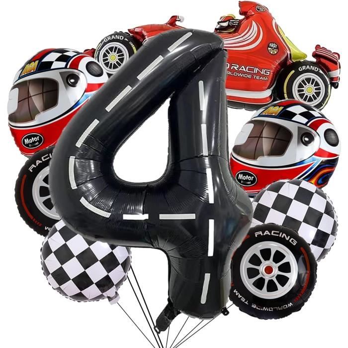 Acheter Ballons en aluminium pour voiture de course, 10 pièces, décorations à thème pour fête d'anniversaire, réception-cadeau pour bébé