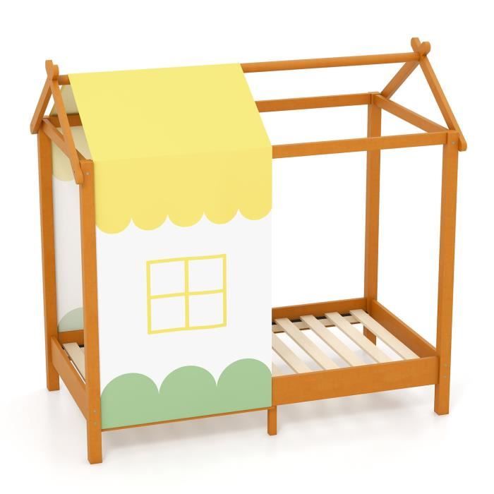 costway lit maison pour enfants 1-6 ans avec ciel de lit amovible, 70 x 140 cm, cadre en bois massif, charge max.100 kg