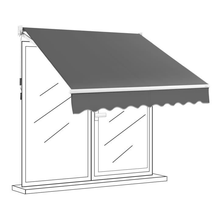 Store Banne Vertical Extérieur 1.4x2.5 M - Toile Polyester Traitée UV Et Imperméable - Structure Aluminium - Manivelle Incluse