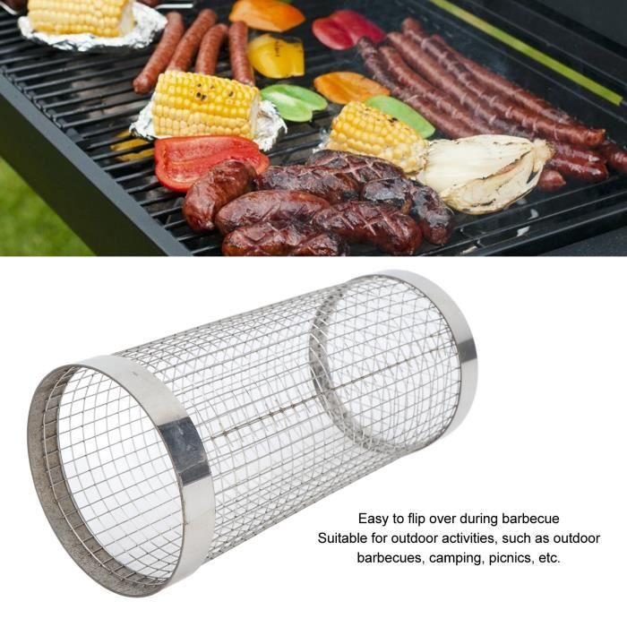 2 Paniers Barbecue Acier Inoxydable - Grille Roulante Pour Légumes Et Viande