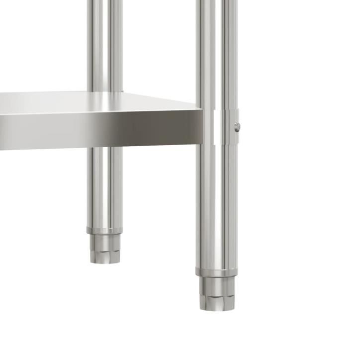 VidaXL Table De Travail Cuisine INOX Avec Portes Coulissantes - Meuble Rangement Restaurant Pieds Réglables