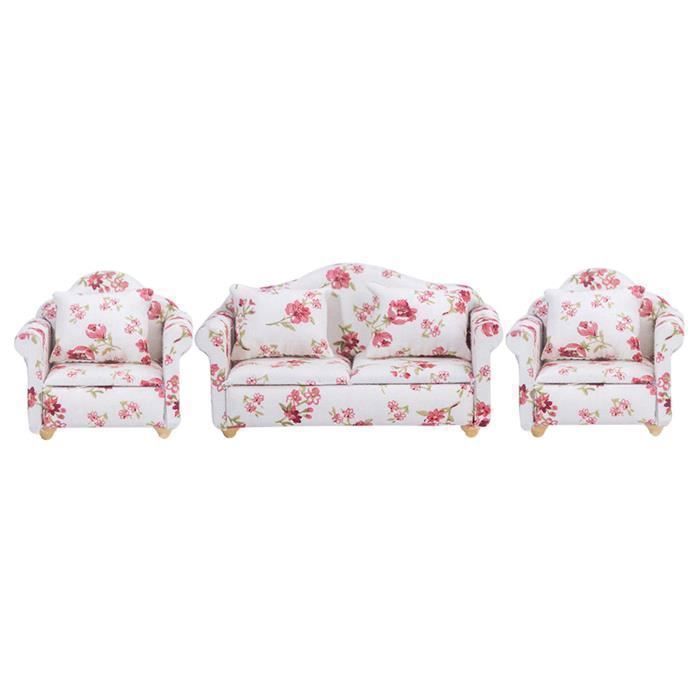 Canapé Rose Miniature 1/6 Pour Poupée – Meuble Salon En Tissu Et Bois – Accessoire Maison De Poupée
