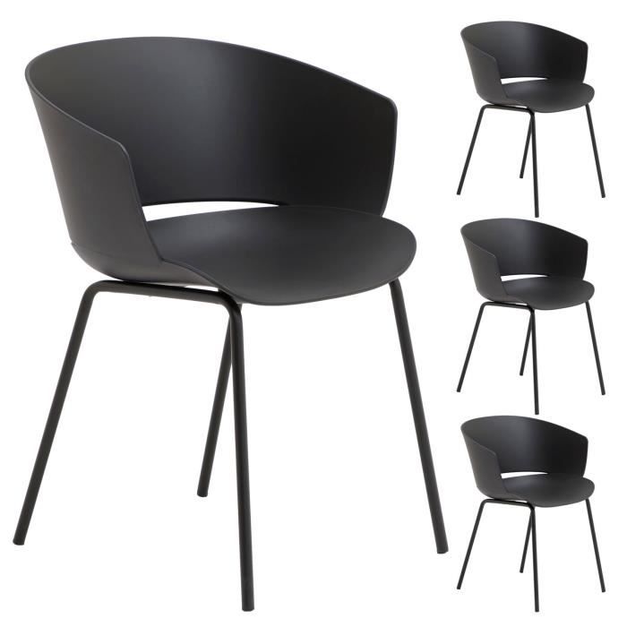 lot de 4 chaises de jardin nivel fauteuil d'extérieur en plastique noir résistant aux uv et pieds en métal noir