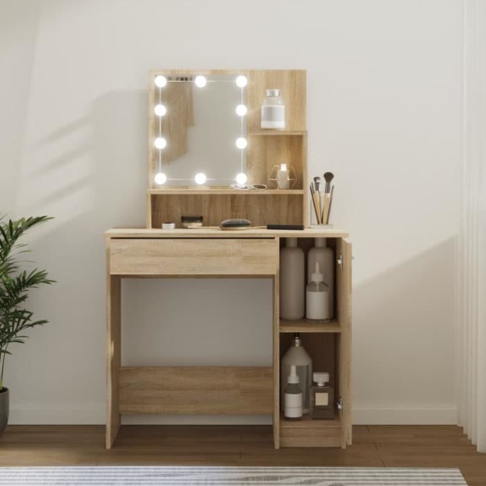 Coiffeuse - KEENSO - Chêne sonoma - 865x35x136 cm - LED - 1 tiroir