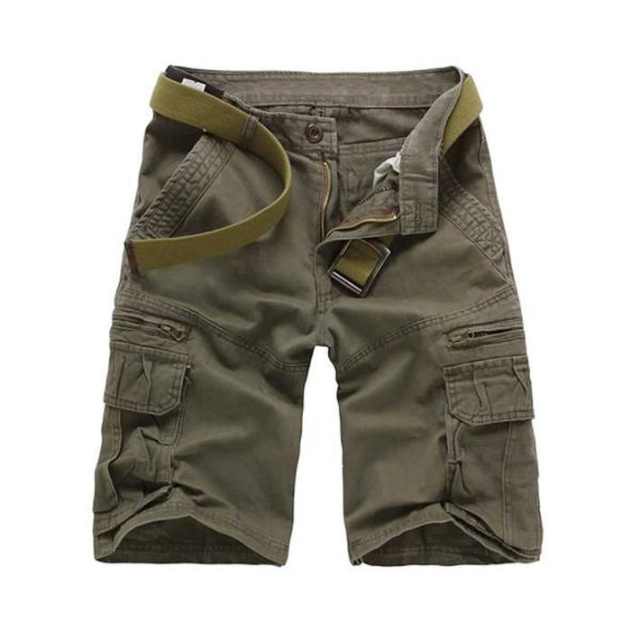 Short Cargo En Coton Pour Homme - Décontracté - Couleur Unie - Bermuda D'été - Avec 6 Poches - Taille