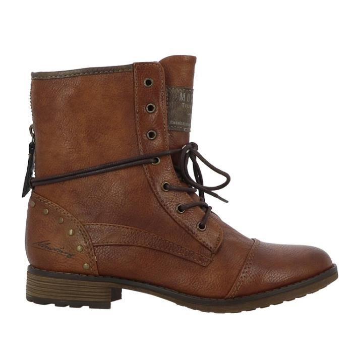 Bottines compensees MUSTANG 1265508 en cuir marron avec fermeture a zip et bout rond Marron Cdiscount Chaussures