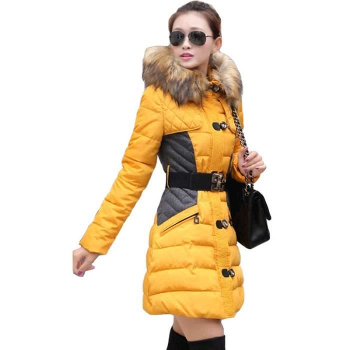 Doudoune femme de Marque luxe Section moyenne et longue col en fourrure