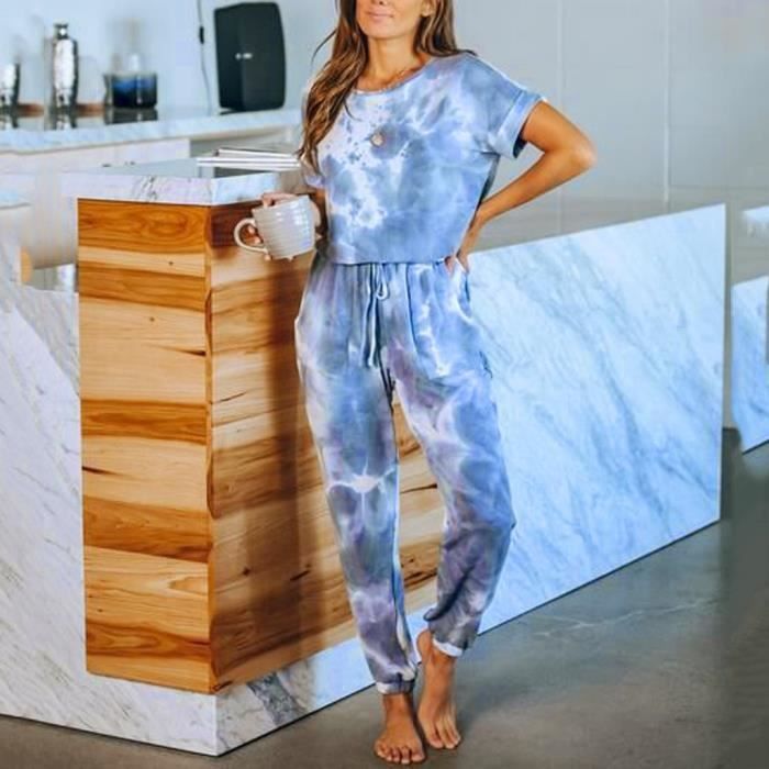 Ensemble de pyjama long tie dye manches courtes pour femmes