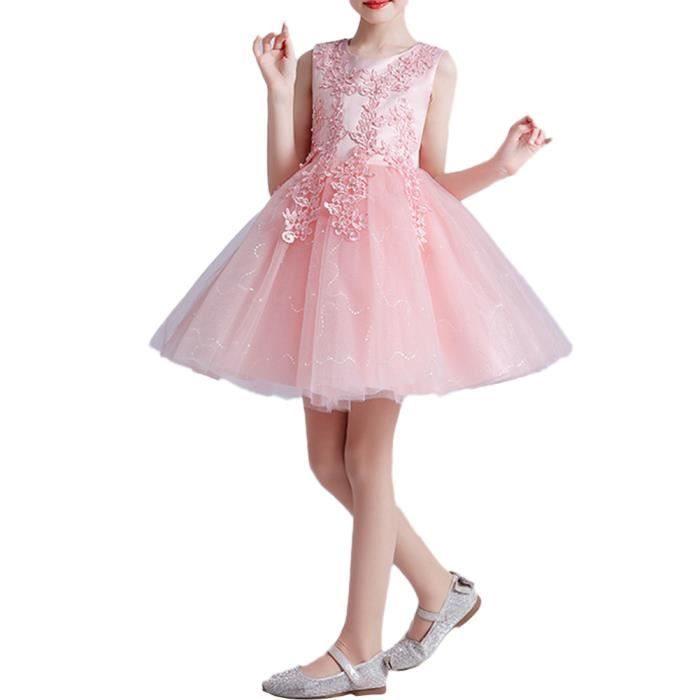 Bébé Filles Robe de Princesse 4-15 Ans Enfants Robes de Demoiselle  d'honneur de Mariage,Tulle Robe élégante sans Manches,Rose-C Rose-c - Cdiscount  Prêt-à-Porter