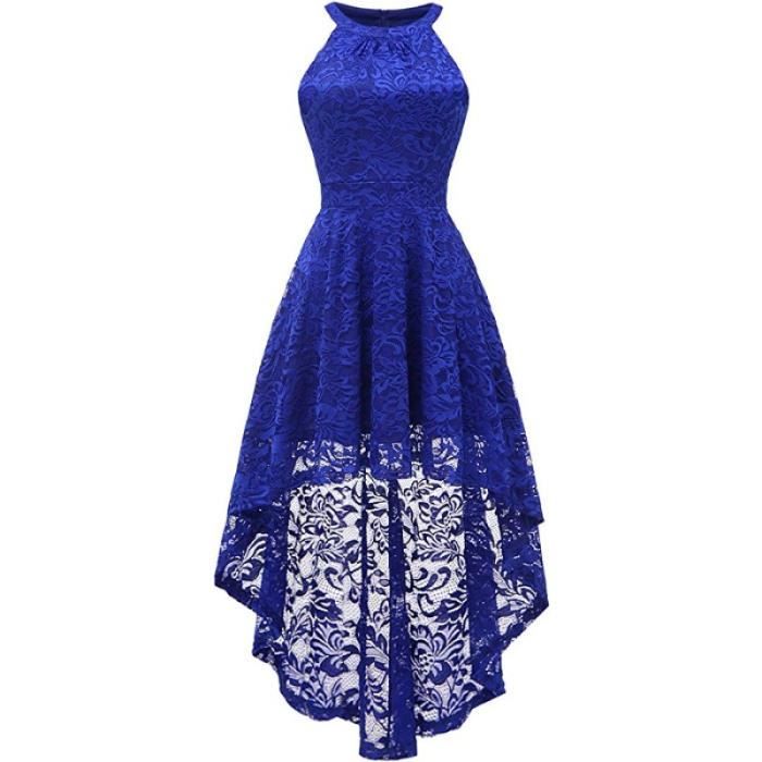 Robe de Soirée Femme Dentelle High Low Couleur bleue Couleur