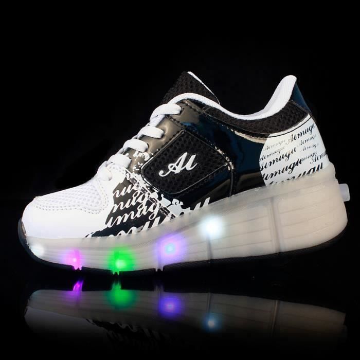 Basket Enfants Roller Sneaker avec Une Roue Noir LED lumineux