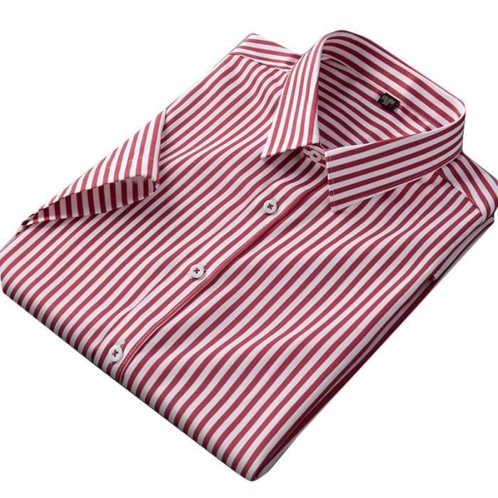 Chemise Homme Rayures Manches Courtes Chemise Stretch Business Respirante Tissu Confortable Rouge Rouge Cdiscount Pret a Porter