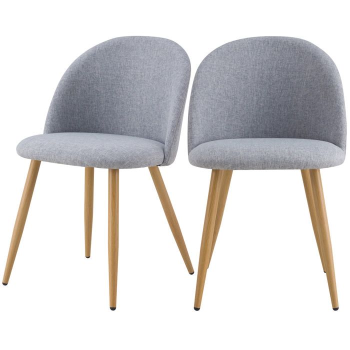 Lot de 2 chaises en tissu gris clair et pieds en métal - Cozy - Maison Pavane