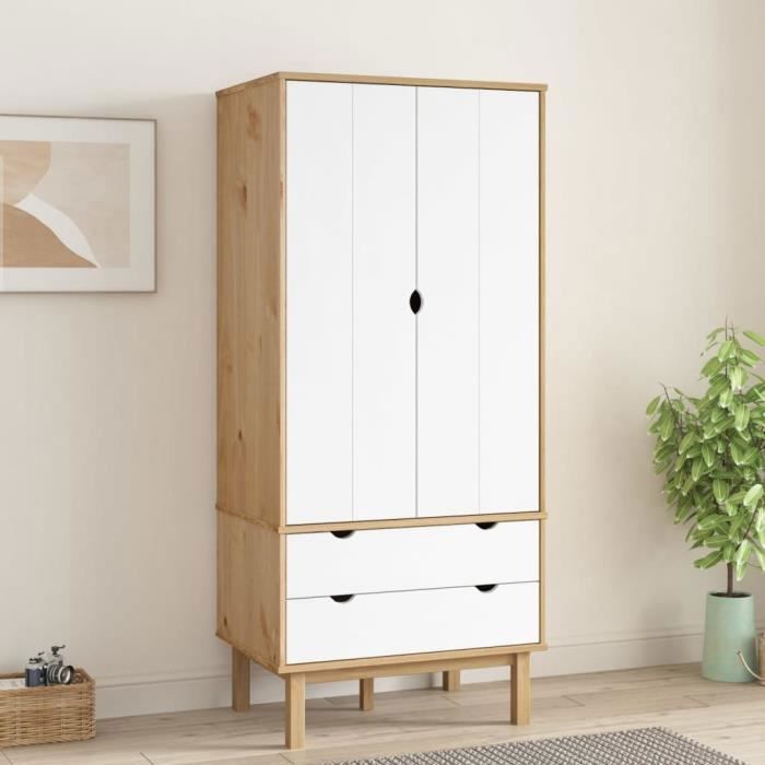 Armoire OTTA Marron et blanc 765x53x172 cm Bois massif pin - SALALIS