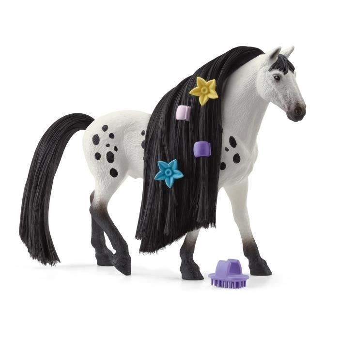 Figurine Étalon Knabstrup à coiffer - Coffret de Pièces avec Figurine Cheval et Accessoires pour Gar