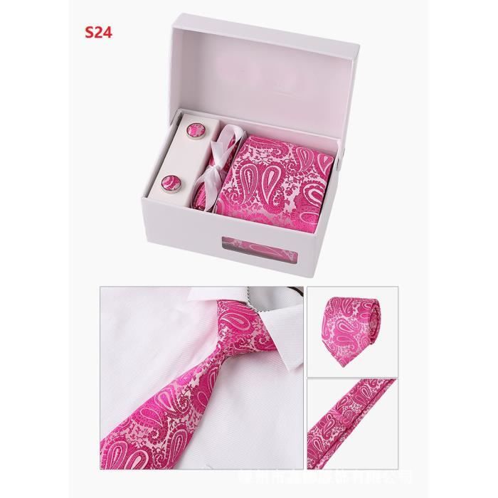 Ensemble Cravate Et Mouchoir De Poche Homme - Motif Rose Gris - Taille 8 Cm - Neuf