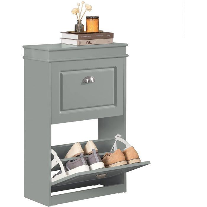 Meuble à Chaussures SoBuy avec 2 Abattants Armoire à Chaussures pour Entrée Range 8 Paires de Chaussures Gris 54x24x83 cm