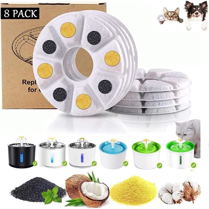 Filtre Fontaine Eau Chat Lot de 8 Filtres de Rechange pour Fontaine à Eau à Charbon Actif