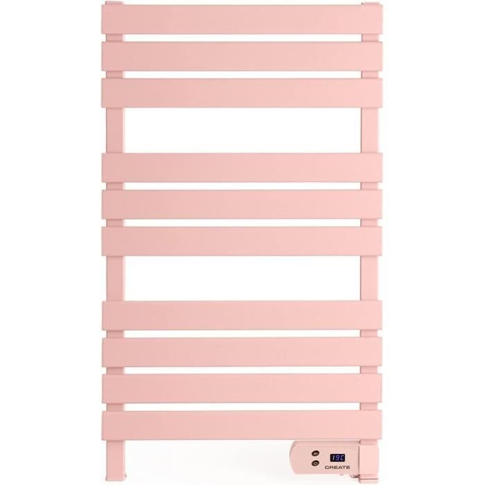 Sèche-serviettes électrique 500W - Blanc, Minuterie, écran LCD, Pour Mur Ou Sol, 103x5x55 Cm