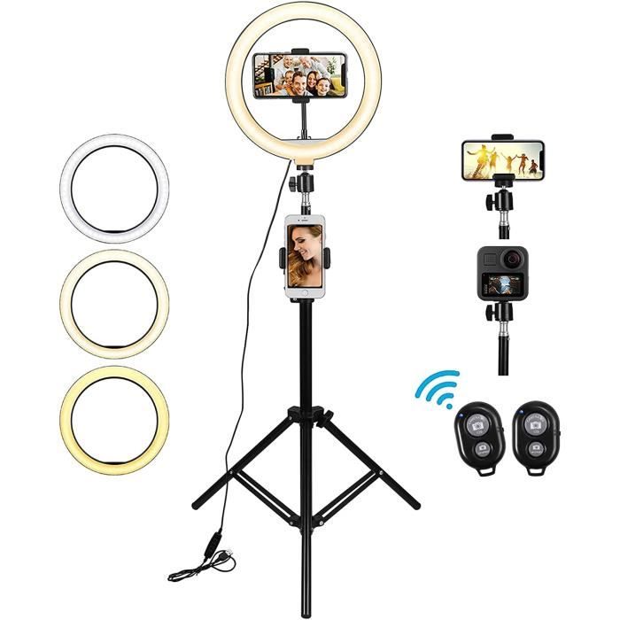 Lampe Annulaire LED 10 Pouces Avec Support Téléphone - Réglable 360°, 3 Températures De Couleur, 10 Niveaux De Luminosité
