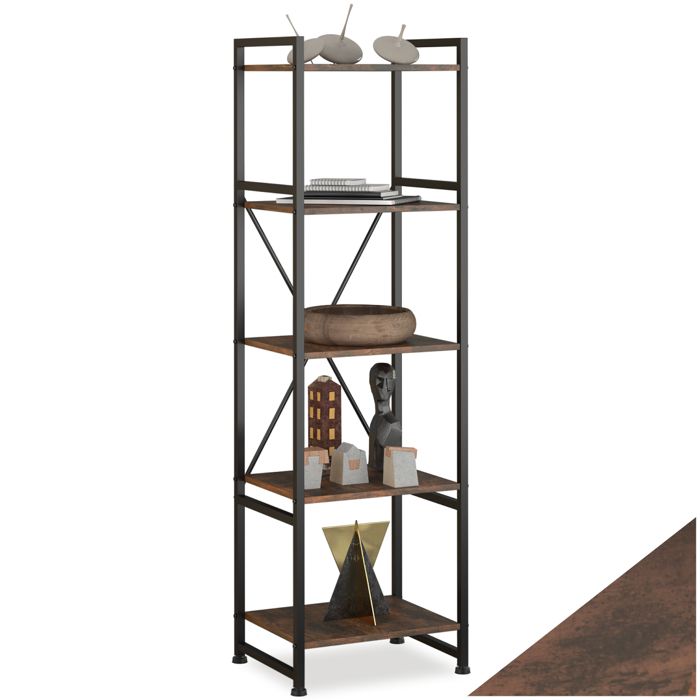 Étagère - TECTAKE - Étagère MANCHESTER avec 5 étages en bois MDF au style industriel 475 x 345 x 1515 cm - Bois foncé