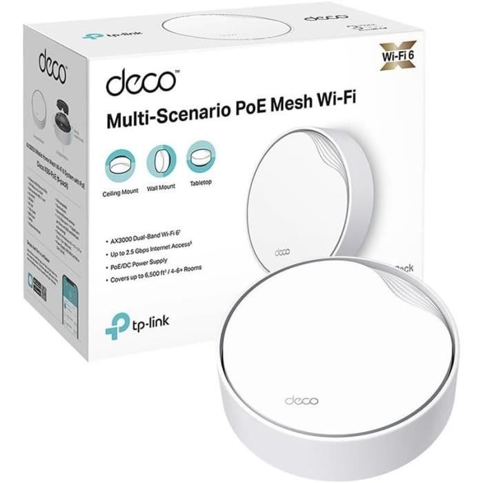 WiFi 6 Mesh AX3000Mbps bi-bande avec PoE – TP-Link Deco X50-PoE(1-pack) Couverture de 230㎡ 1 port 25 Gbit/s + 1 port Gigabit