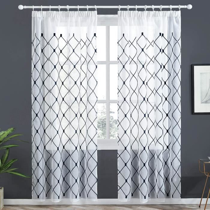 1348 Topfinel Rideau Voilage Decoration Chambre Boderie De Losange Carre Rideaux Salon Demi Translucide Pour Cuisine 14 Cdiscount Maison